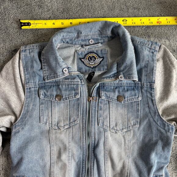 Urban Republic Kids Denim Jean Jacket with Hoodie Sleeves Size L - No Hood - Picture 6 of 9